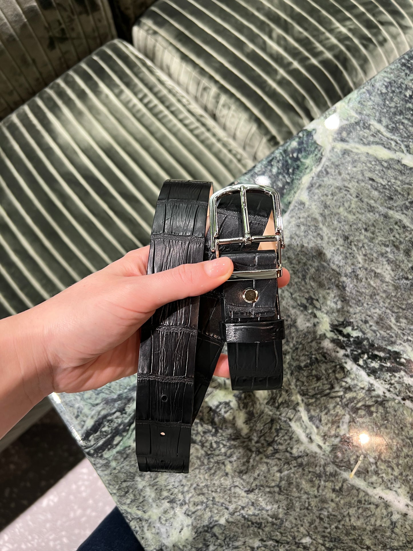 Black Crocodile Leather Belt
