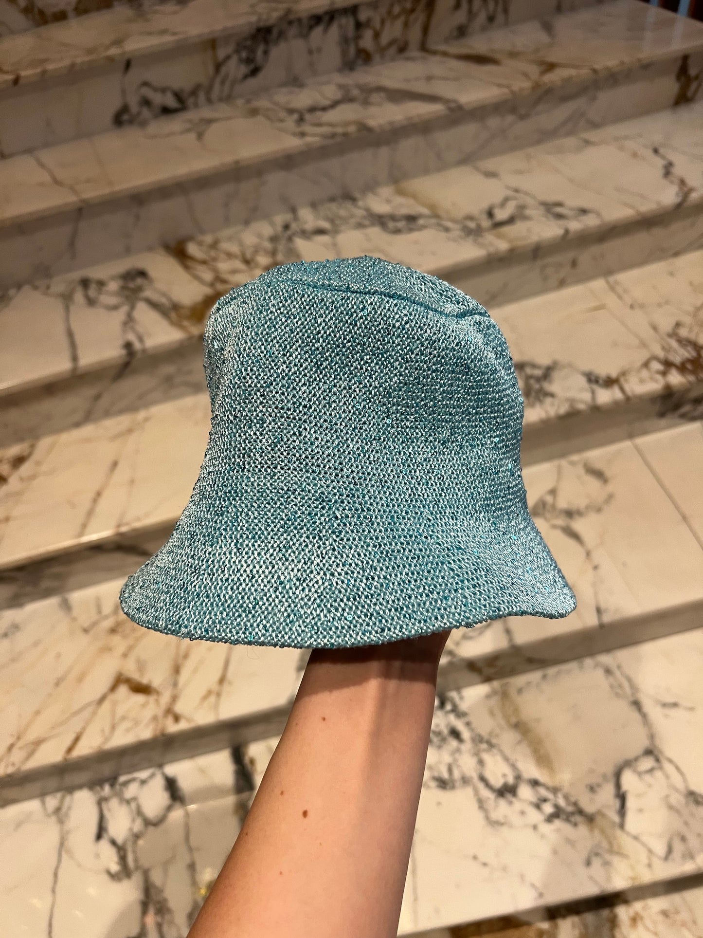 Light Blue Payettes Silk Bucket Hat
