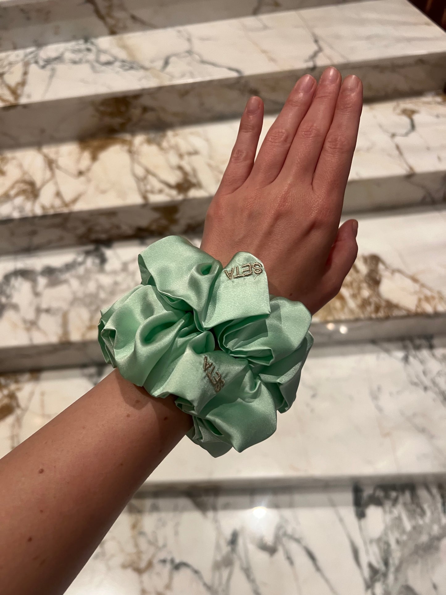 Mint Cloud Silk Scrunchie