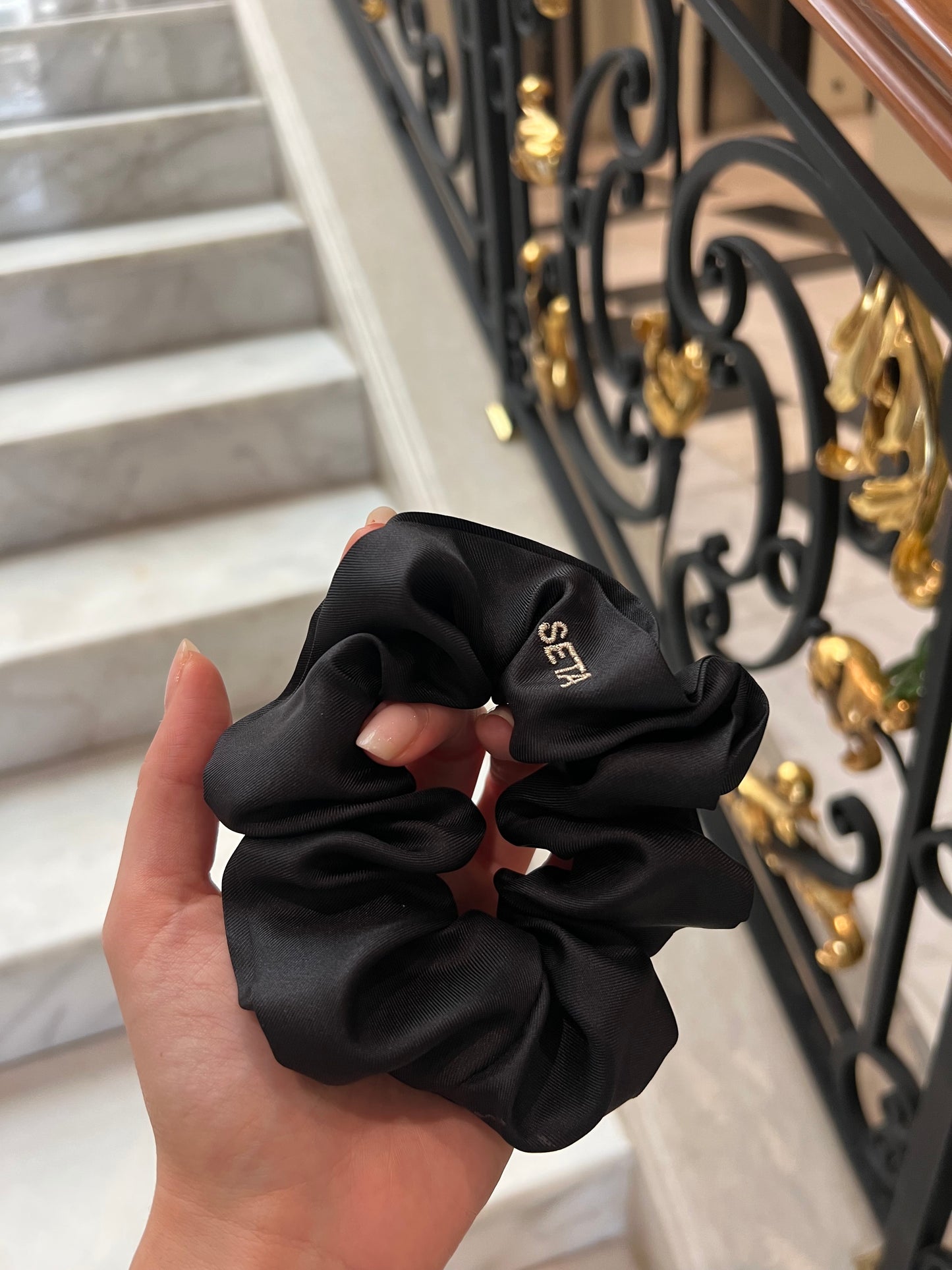 Matte Black Silk Scrunchie