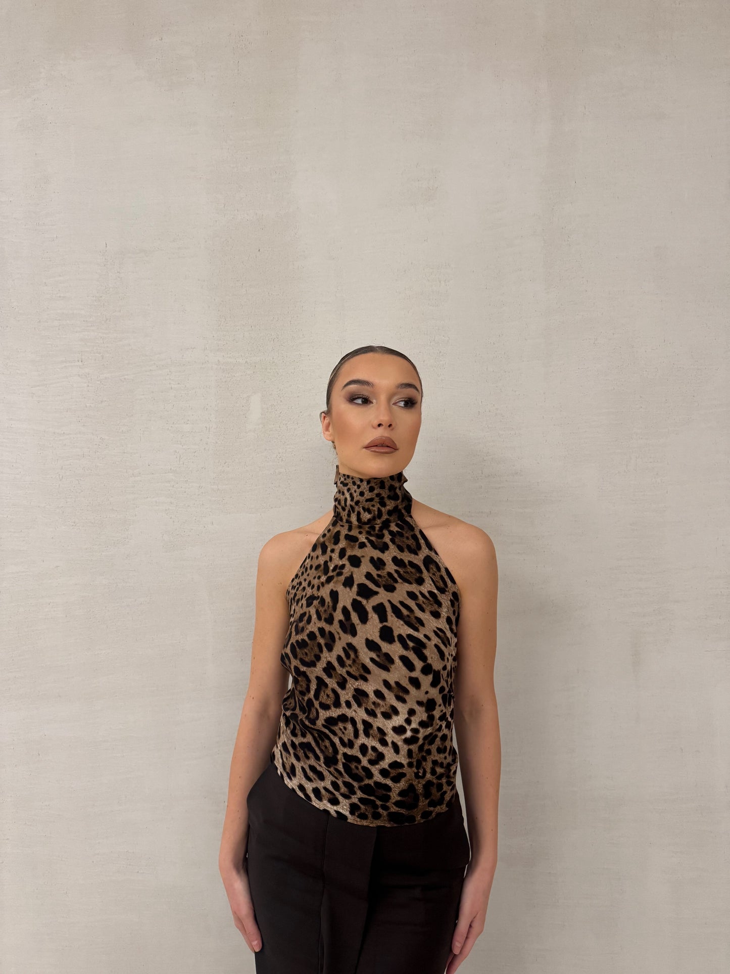 Leopard Silk Halter Neck Top