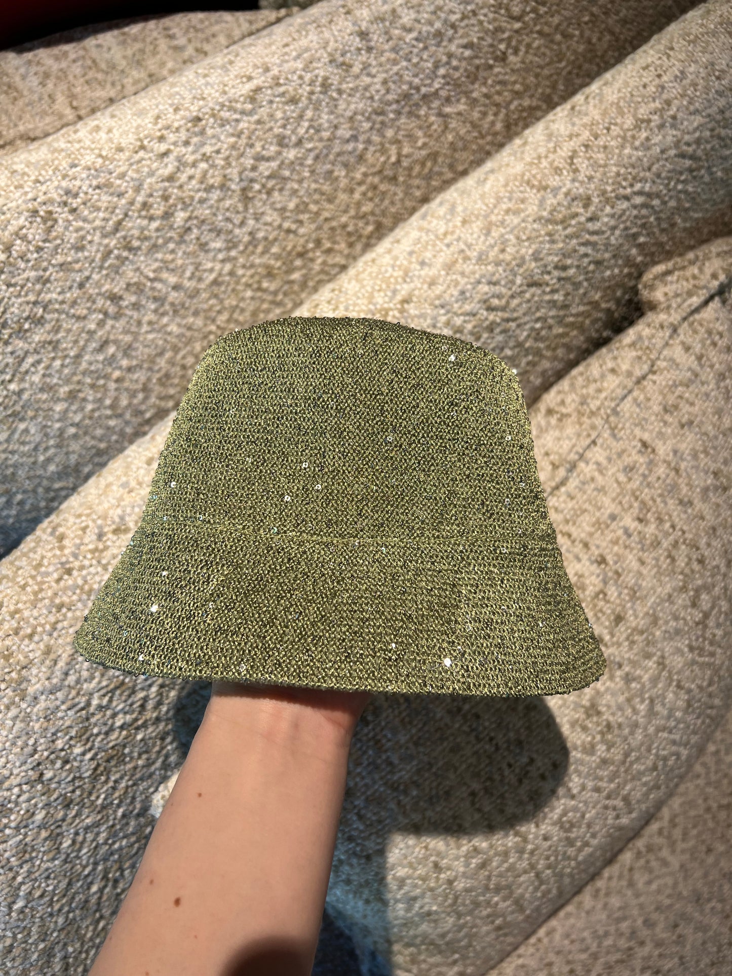 Gardenia Green Payettes Silk Bucket Hat