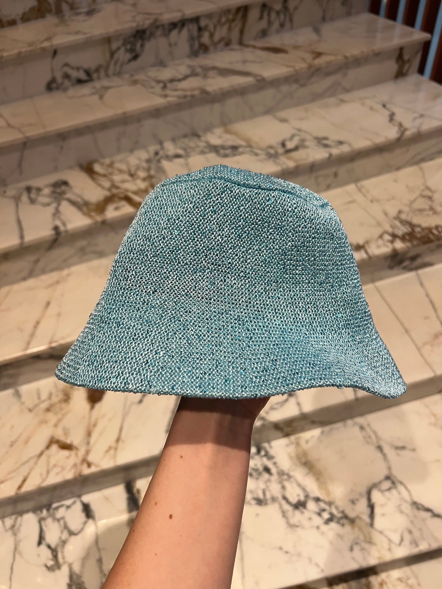 Light Blue Payettes Silk Bucket Hat