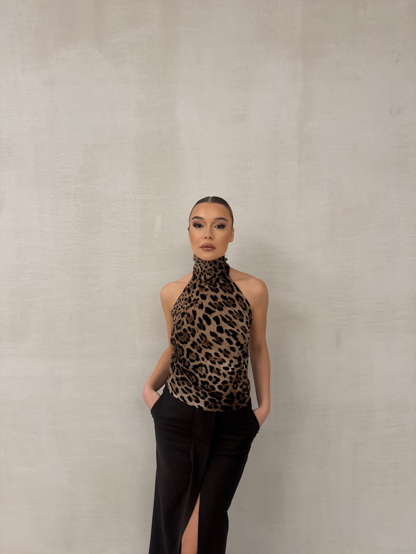 Leopard Silk Halter Neck Top