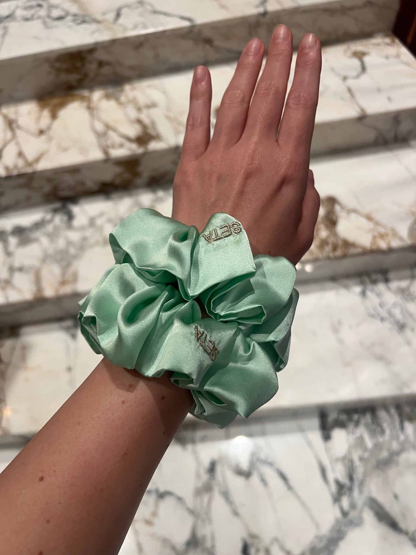 Mint Cloud Silk Scrunchie