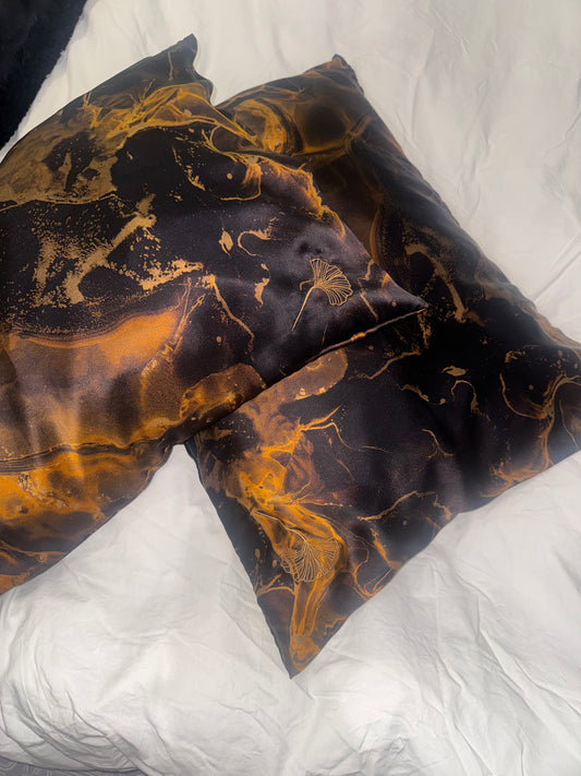 Black & Gold Marble Silk Pillowcase
