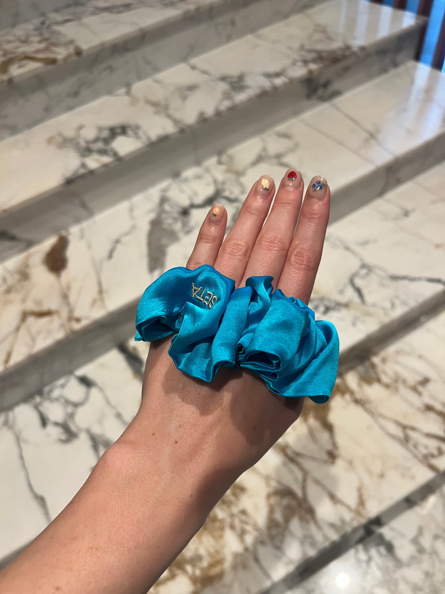 Bottega Blue Silk Scrunchie