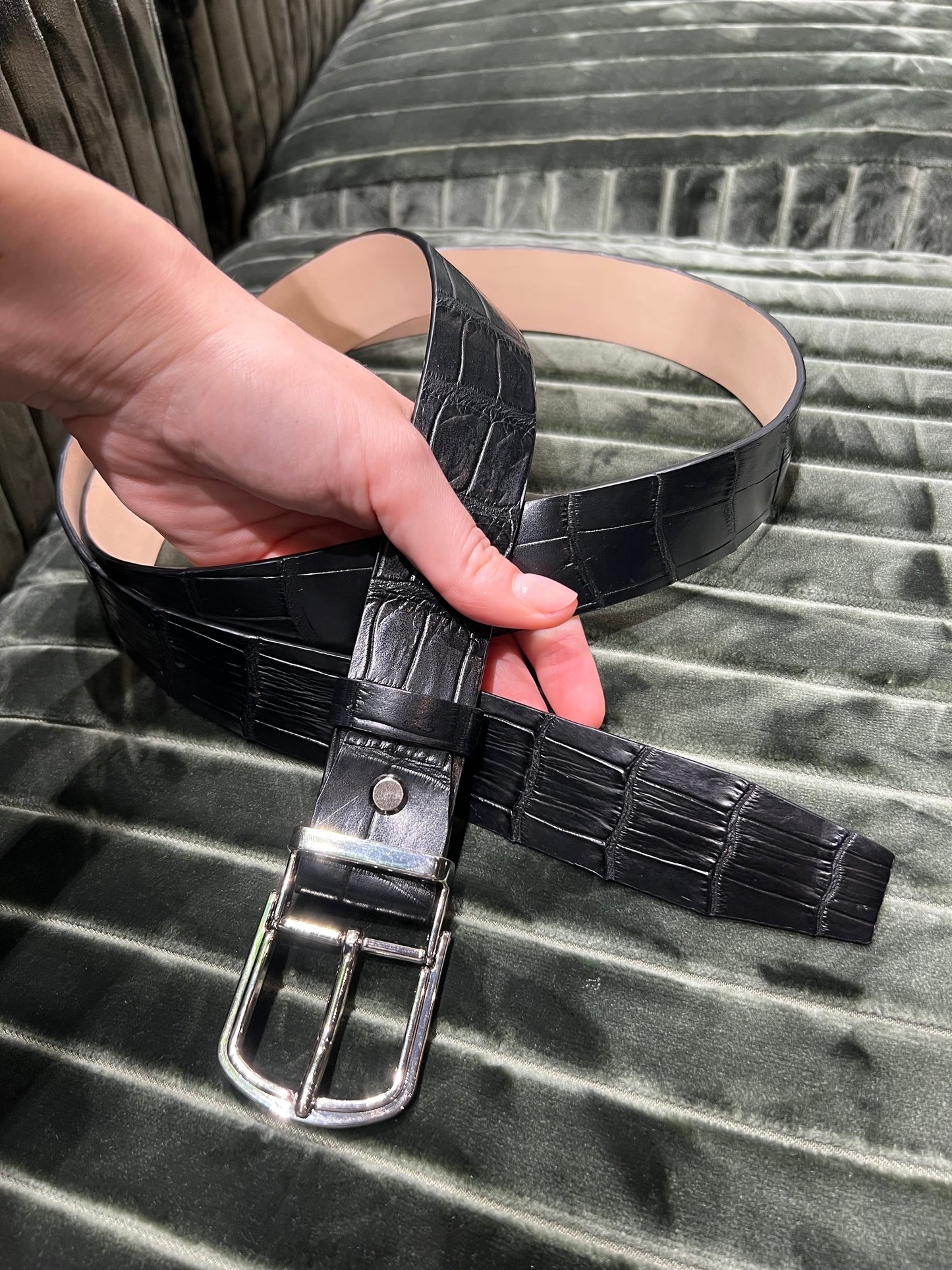 Black Crocodile Leather Belt