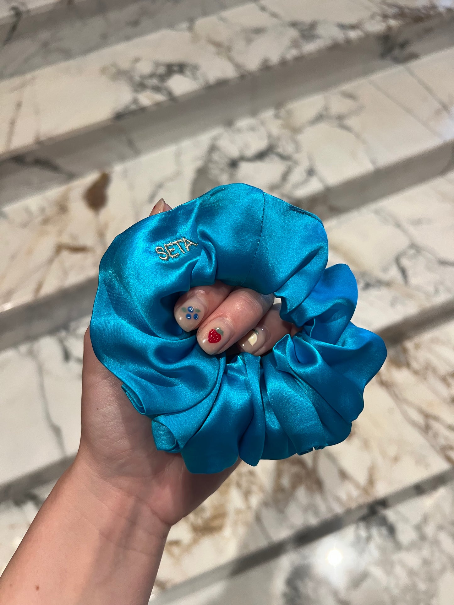 Bottega Blue Silk Scrunchie