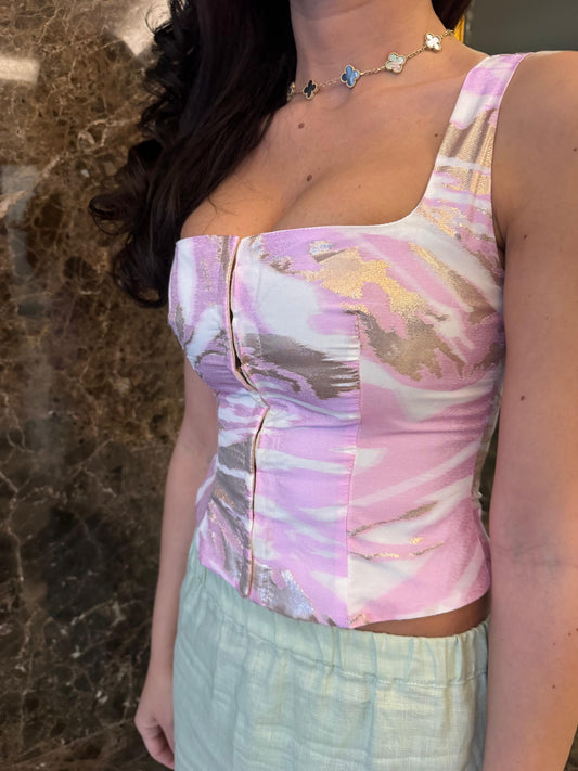 Fantasy Pink Linen Corset