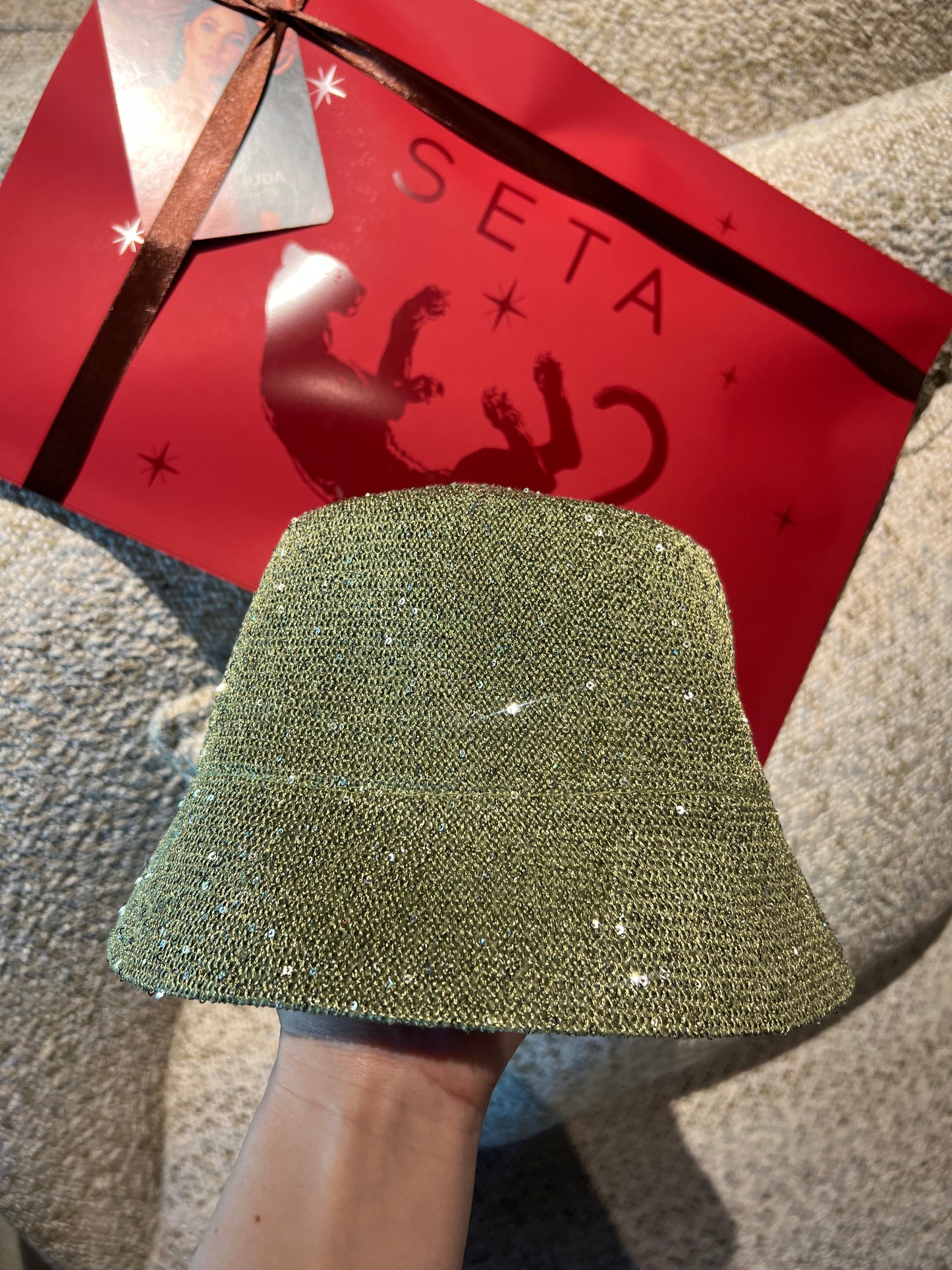 Gardenia Green Payettes Silk Bucket Hat