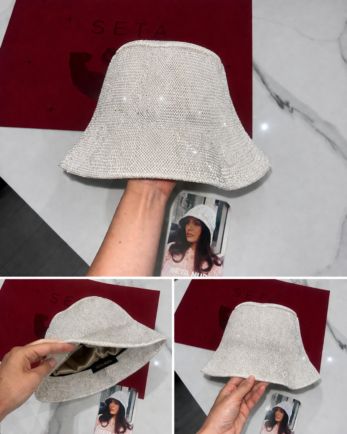 White Payettes Silk Bucket Hat