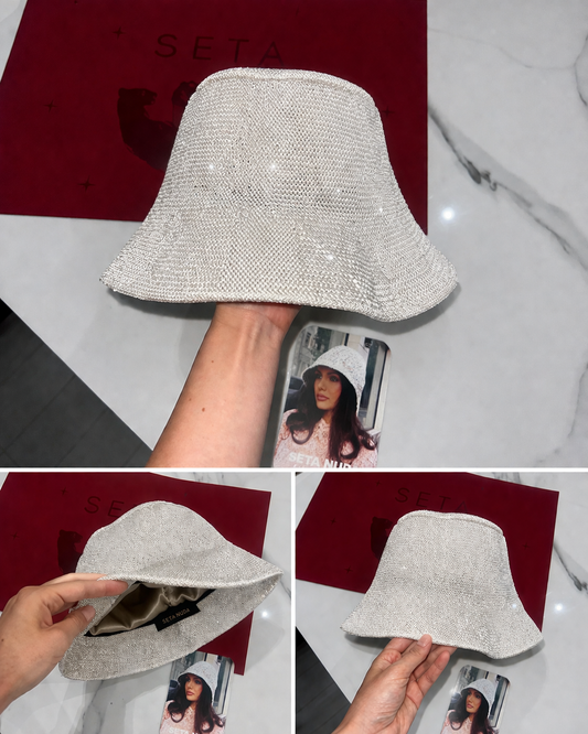 White Payettes Silk Bucket Hat