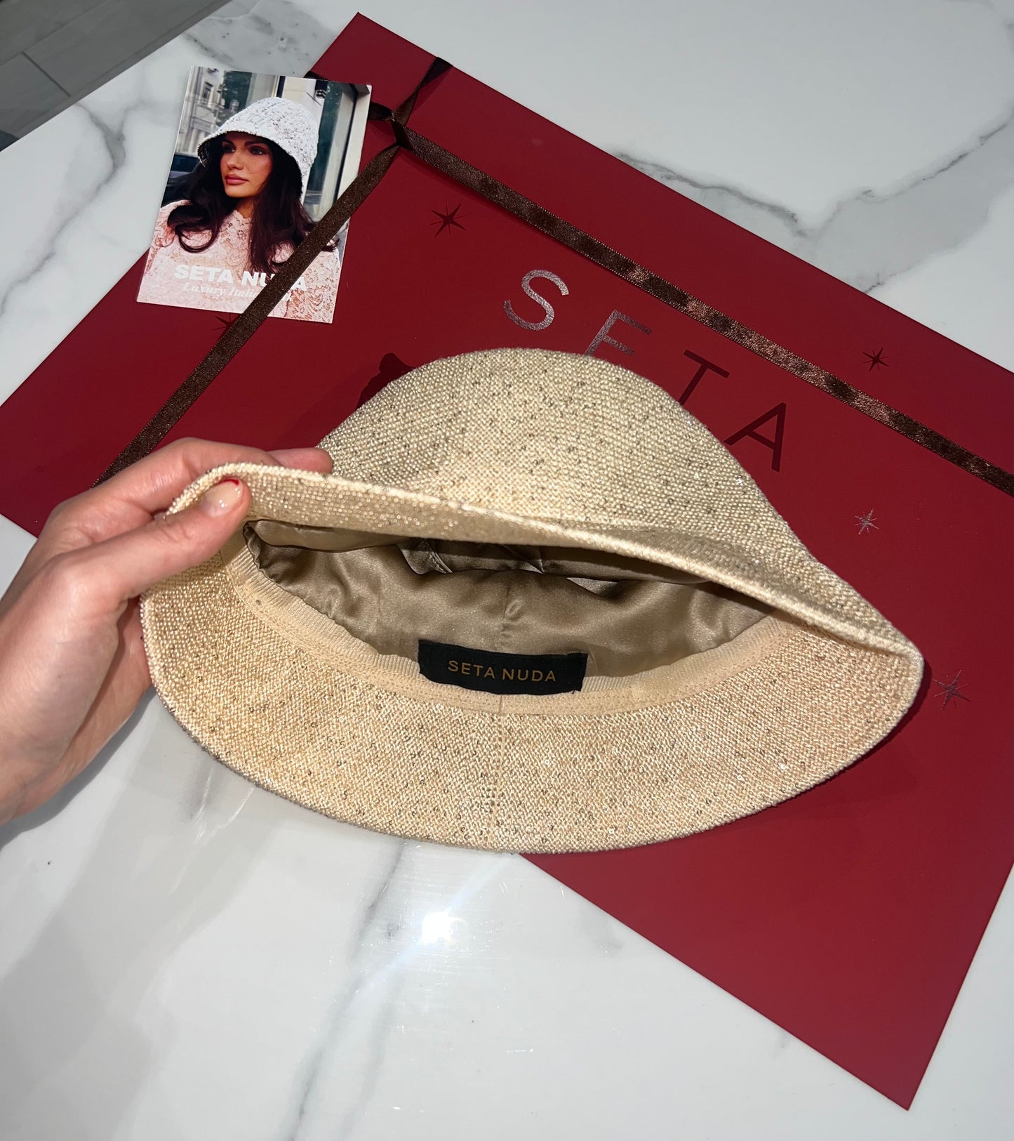 Light Gold Payettes Silk Bucket Hat