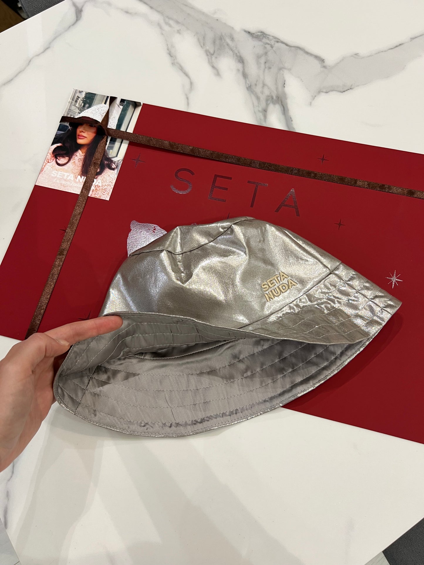 Silver Shine Silk Bucket Hat
