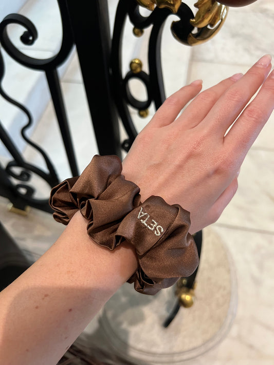 Dark Brown Silk Scrunchie