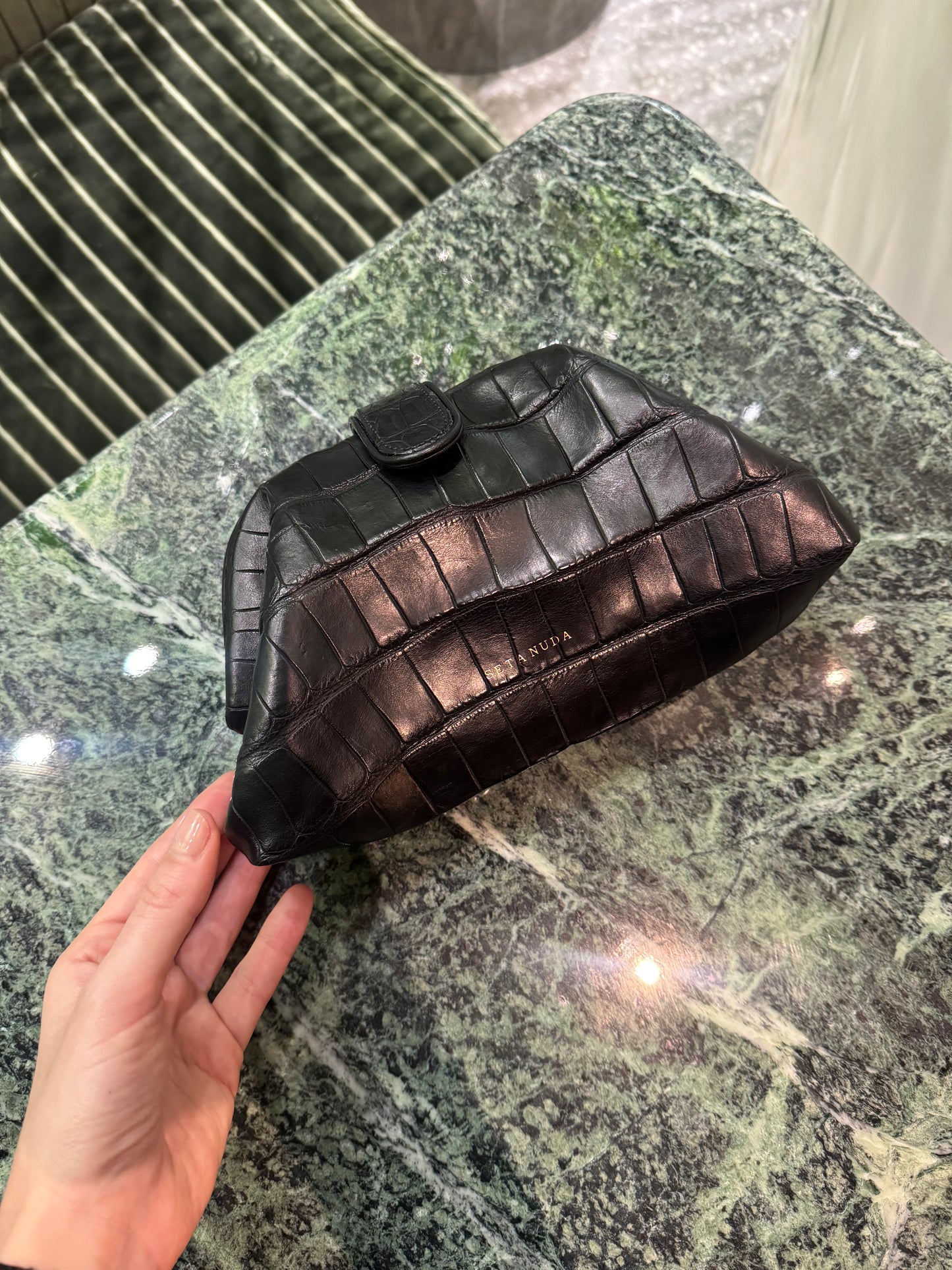 Black Crocodile Leather Bag