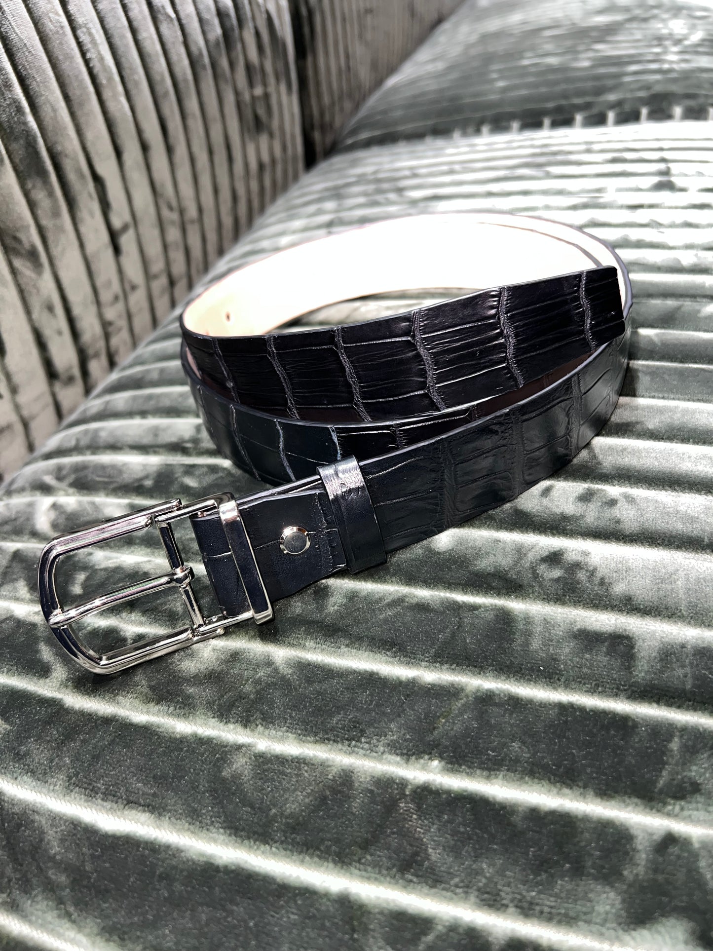 Black Crocodile Leather Belt