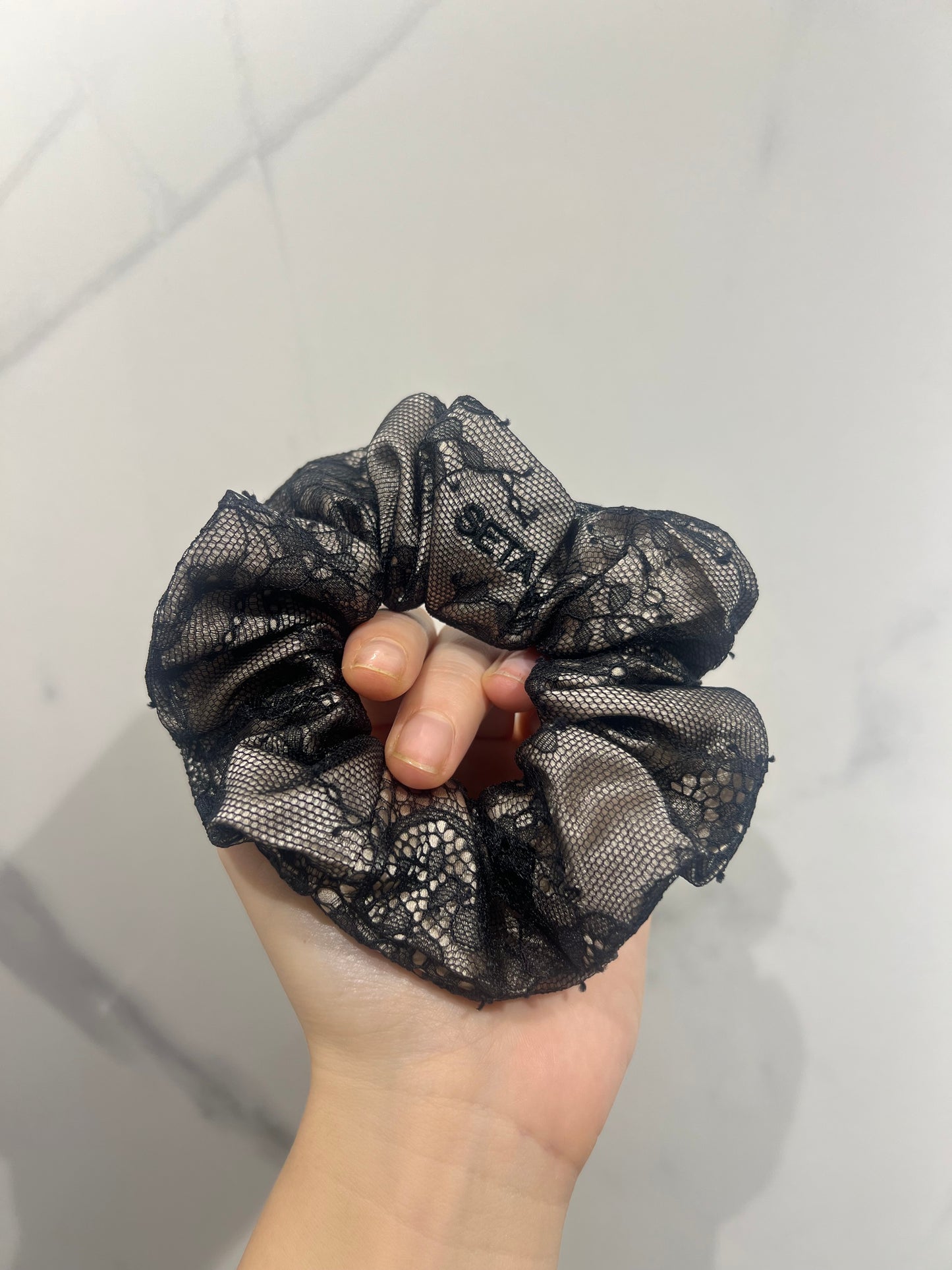 Black Nude Lace & Silk Scrunchie