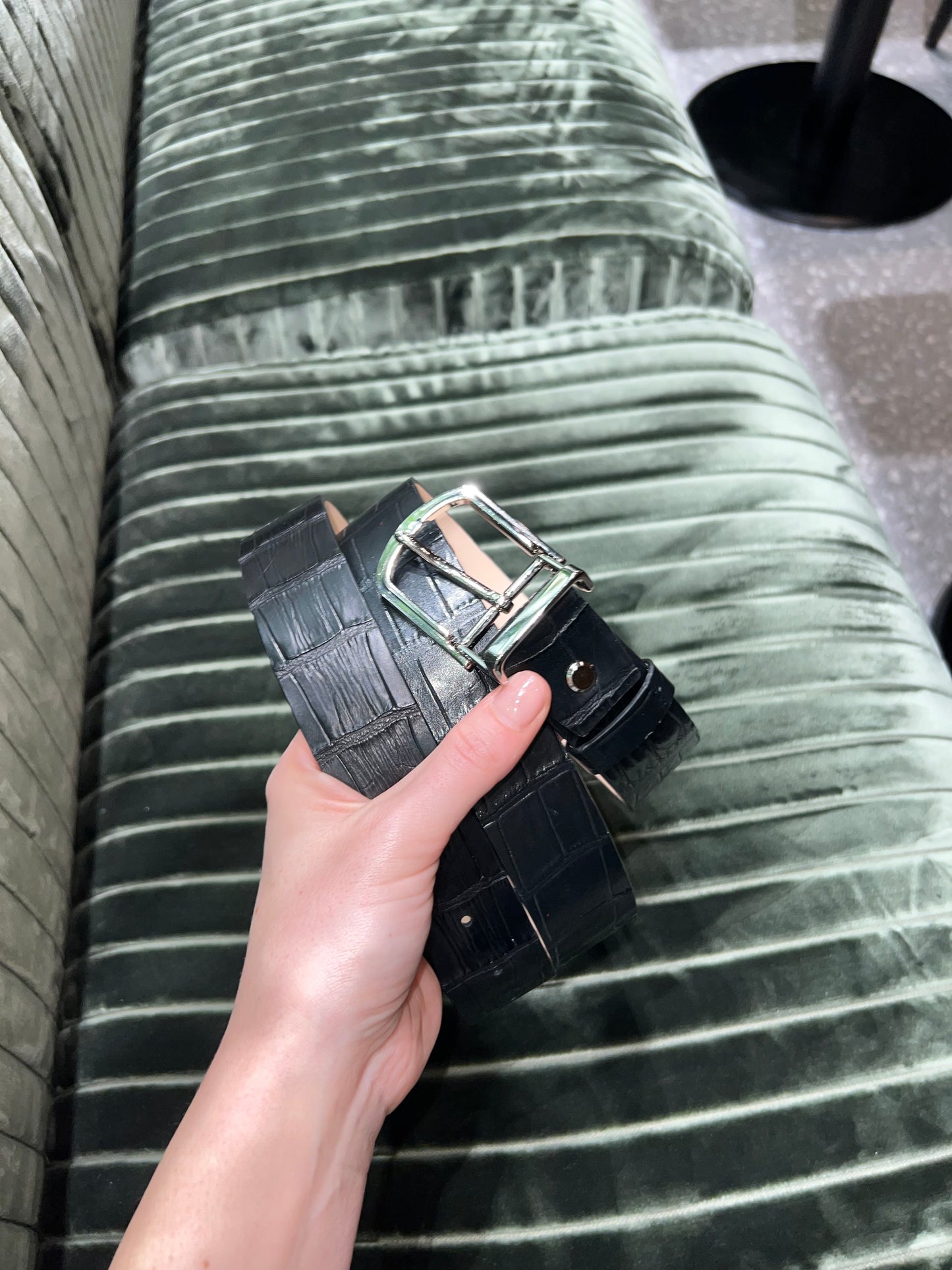 Black Crocodile Leather Belt