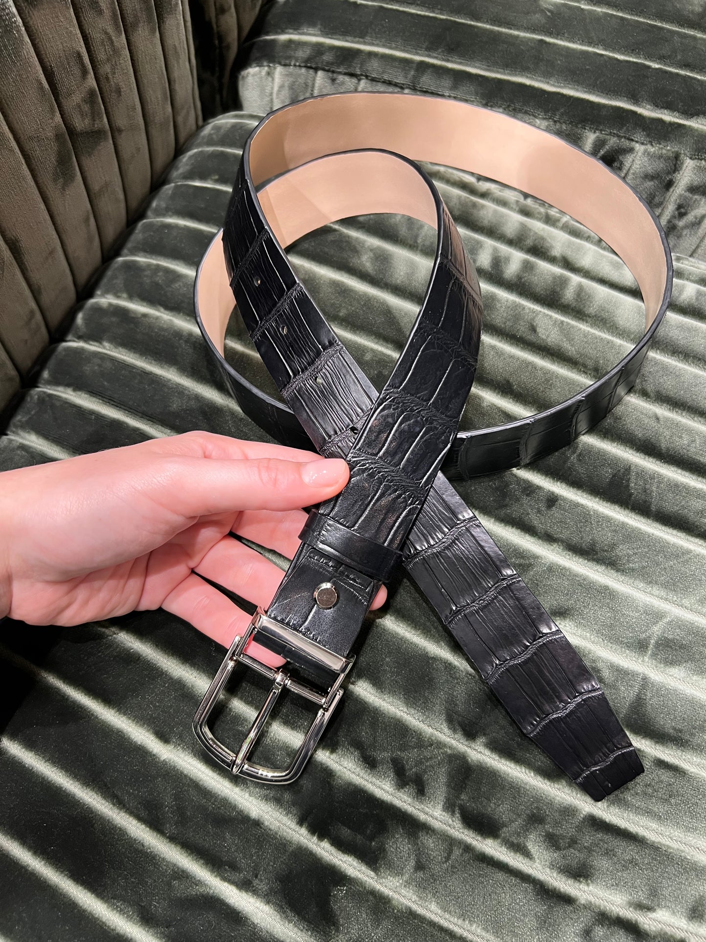 Black Crocodile Leather Belt