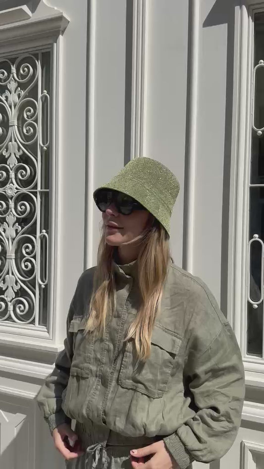 Olive Green Payettes Silk Bucket Hat